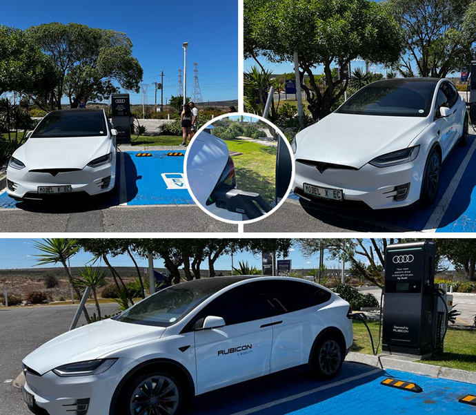 Our Tesla Model X charges at Engen Langebaan